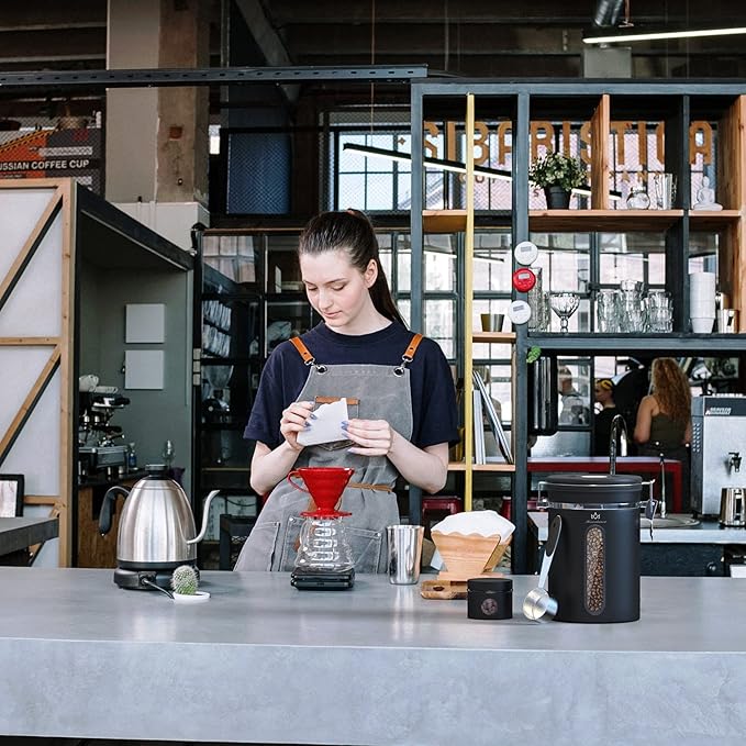 Coffee Canister for ground coffee with Transparent Window,Date Tracker CO2 Valve 304 Stainless Steel Kitchen Food Airtight storage container for Coffee Beans or Grounds, Tea, Sugar(black 22OZ)