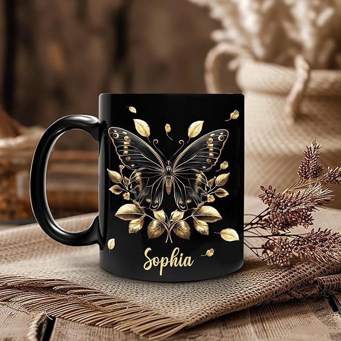 Hyturtle Personalized Yellow Butterfly Mug - Butterfly Gifts For Women Lovers - Animal Gift For Bird Lover Her - Bird Gifts For Mom on Mother Day - Custom Name Coffee Cup Ceramic Mug 11 Oz 15 Oz