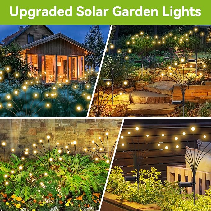 Solar Garden Lights Outdoor Waterproof, 6 Pack 48 LED Swaying Light Firefly Light Outdoor Decor Lights for Garden Gifts for Pathway Party Christmas Decoration, Warm White