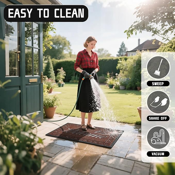Yimobra Welcome Mat, Heavy Duty Sturdy Door Mats for Home Entrance Outdoor Indoor, Front Doormat for Outside Patio Floor Entry Porch Garage Office, Waterproof, Low Profile, 60 x 36, Maroon