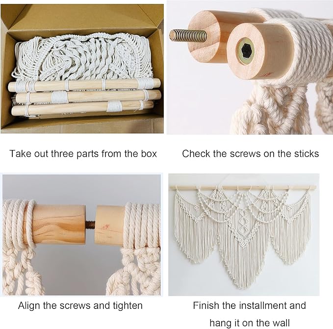 Achart Macrame Wall Hanging Large- Boho Wall Decor- large wall art- Wall Decor Living Room- Macrame Tapestry Boho Decor for Bedroom (Beige-Fringe)