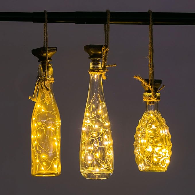 YJFWAL Upgraded 12 Pack Solar Wine Bottle Lights, 20 LEDs Waterproof Copper Light, Bottle Light Fairy Cork String Lights for Yard Patio Decor, DIY Birthday Gift for Mom Grandma Girlfriend(Warm White)