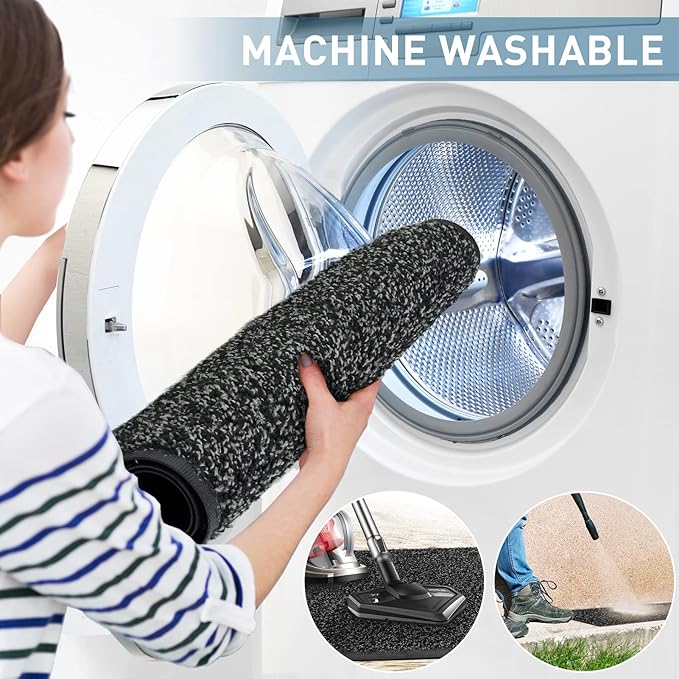 Mibao Front Door Mat, Dirt Trapper Welcome Mat for Outdoor Indoor, Non-Slip Waterproof Doormat, Durable Machine Washable Low Profile Entry Rug for Back Door Outside Patio Porch, 72" x 48", Black