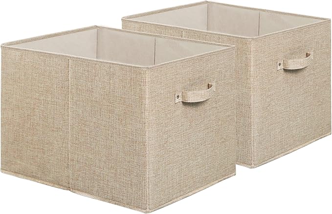 SIMPLE HOUSEWARE Collapsible Fabric Storage Bin 15x13 Inch - 2 Pack Beige