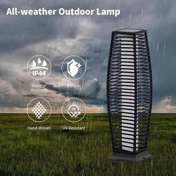Outdoor Floor Lamp Weather-Resistant Outdoor Wicker Light Solar Powered Lantern Deck Lights for Patio Yard Garden