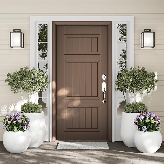 DTY Signature Mount Sherman Lightweight Durable Modern Fiberstone Sphere Planter for Indoor & Outdoor Drainage Hole & Rubber Plug Weather Resistant, 13.5" H x 17" Dia, 12" Opening - Medium, White