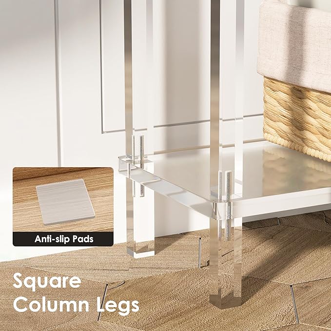 Sleek Modern 2-Tier Acrylic Console Table, 39.4" L x 7.6" W x 31.5" H - Entryway Table for Hallway, Living Room, Sofa Side, Small Spaces (Green)