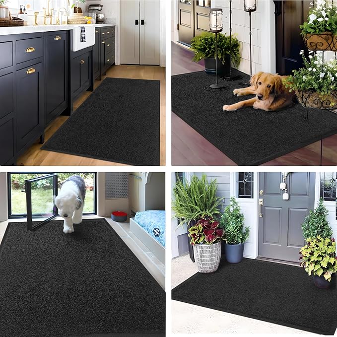 Mibao Dirt Trapper Door Mat for Indoor Outdoor, Waterproof All-Season, All-Weather Doormat, Heavy Duty Non-Slip Entrance Rug, Low Profile Absorbent Entrance Mat Carpet, 32" x 20", Black