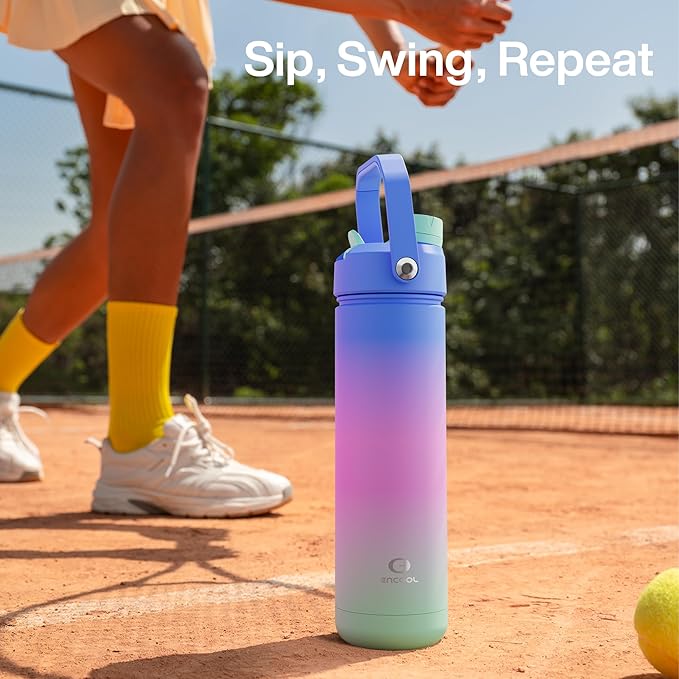Insulated Water Bottle with Straw Stainless Steel Water Bottle, Leak-Proof, BPA-Free, Double Wall Vacuum Keeps Cold for 24 Hours for Sports, Travel, School (18 oz, Frosted Lilac)