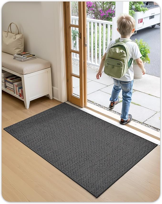 Color&Geometry Door Mat 24"x36", Front Door Mat Indoor Rugs for Entryway, Non Slip Washable Low-Profile Inside Doormat, Entry Mat Entry Rug Door Mats Indoor Entrance, Grey (Rolled-up NO Creases)