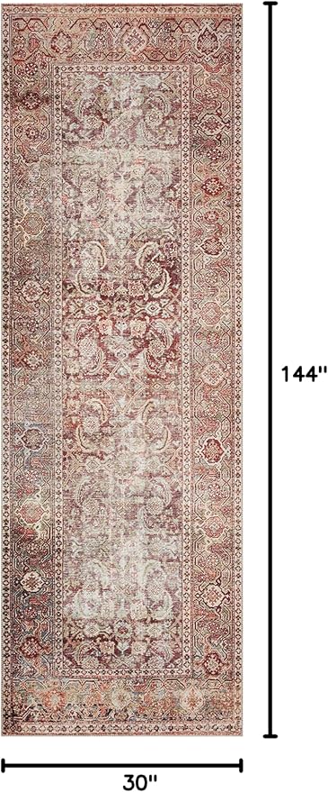 Loloi Layla Collection LAY-11 Cinnamon/Sage 2'-6" x 12'-0" .13" Thick Runner Rug, Soft, Durable, Vintage Inspired, Distressed, Low Pile, Non-Shedding, Easy Clean, Printed, Living Room Rug