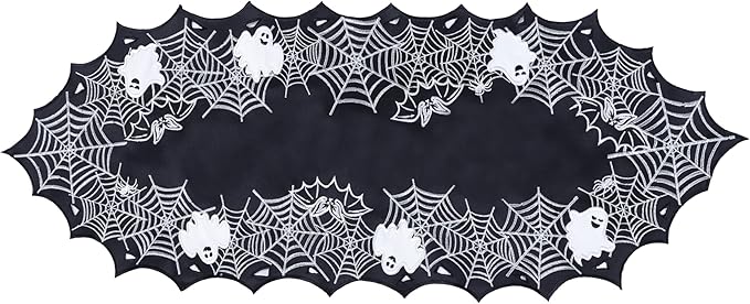 Chlophy Halloween Table Runner Black Spider Web Table Runner Gothic Embroidered for Kitchen Dining Halloween Décor Home Party Table Decoration 36in