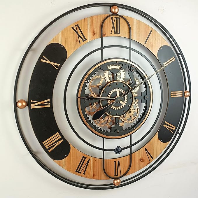 The Gears Clock 36'' Inch Real Moving Gear Wall Clock Switzerland Line (Black, 36 inches (90 cm))