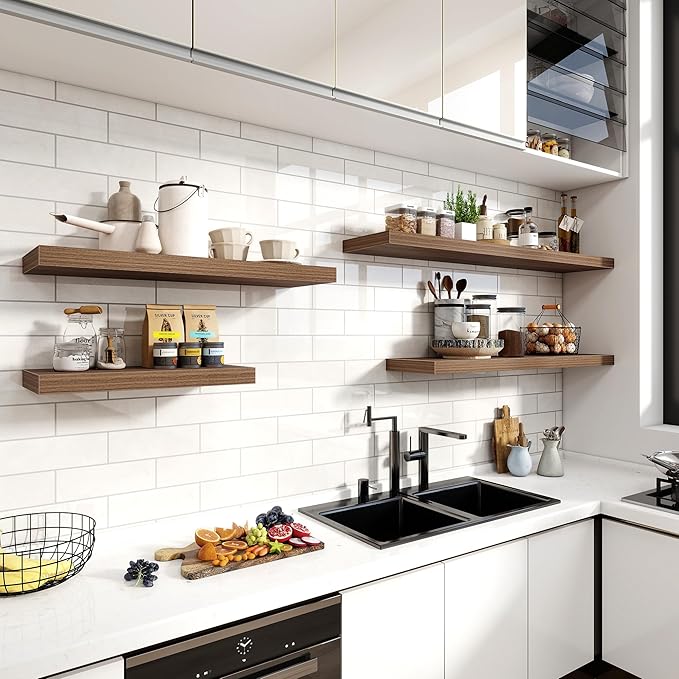 55 Inch Floating Shelves, 12 Inch Deep Floating Shelves for Wall, Floating Shelf with Invisible Brackets, Deep Wall Shelves for Bathroom, Bedroom, Living Room, 1 Pack, Walnut