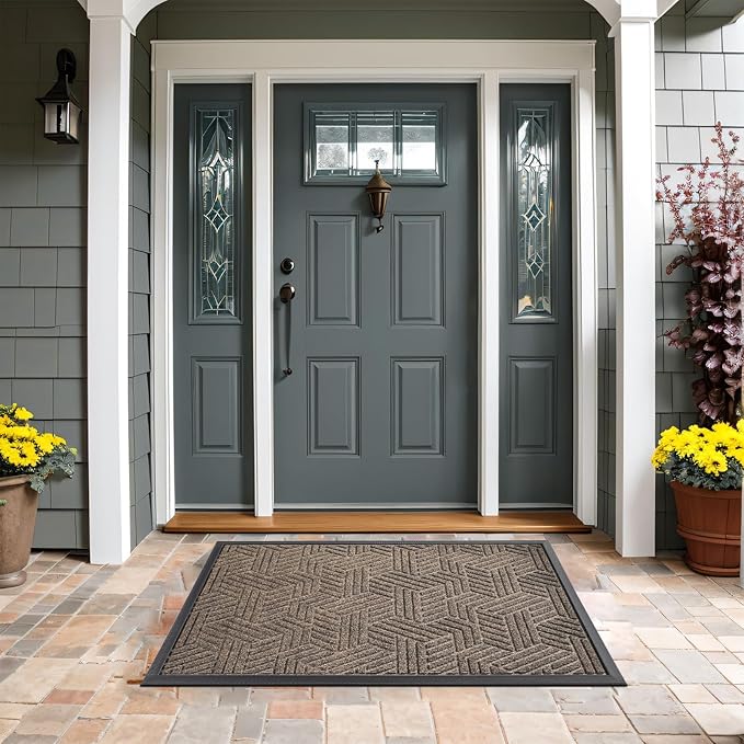 Mibao Front Door Mat Outside Entrance, Durable Outdoor Indoor Mat, Low Profile Heavy Duty Doormat, Non-Slip, Traps Dirt and Moisture, Easy Clean Patio Porch Entryway Mat, 32" x 47", Brown