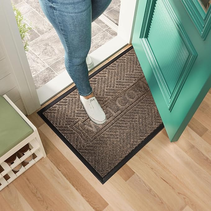 Mibao Front Door Mat Outside Entrance, Durable Outdoor Indoor Mat, Low Profile Heavy Duty Doormat, Non-Slip, Traps Dirt and Moisture, Easy Clean Patio Porch Entryway Mat, 29.5" x 17", Brown