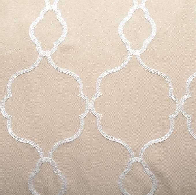 MIUCO Moroccan Embroidered Semi Sheer Curtains Faux Linen Grommet Curtains for Kitchen 52 x 84 Inch 2 Panels, Linen