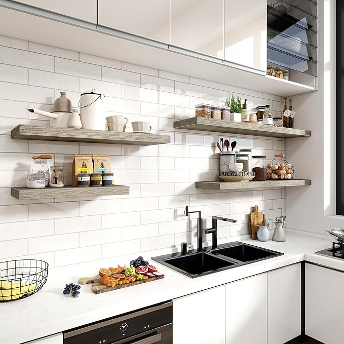 48 Inch Floating Shelves, 12 Inch Deep Floating Shelves for Wall, Floating Shelf with Invisible Brackets, 12 inch Deep Wall Shelves for Bathroom, Bedroom, Living Room, Vintage Gray Oak