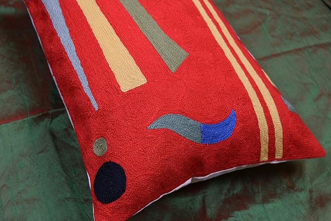 Lumbar Kandinsky Red Abstract Pillow Cover Modern Throw Pillowcase Chair Cushion Contemporary Farmhouse Pillowsham Couch Handembroidered Wool Size 14x20
