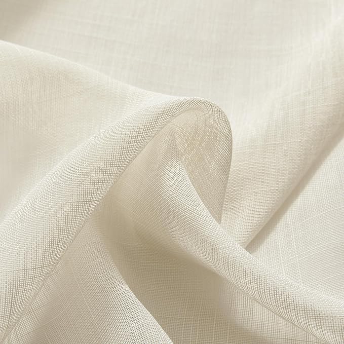 Joydeco Sheer Linen Curtains for Living Room, White Curtains 90 Inches Long 2 Panels Set, Rod Pocket Back Tab Window Privacy Assured with Light Filtering(W52 x L90 Inch,Linen)