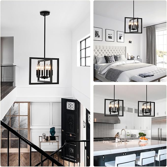 ANKYLHUA Small Black Chandelier,6-Lights Ceiling Light Fixture E12,Adjustable Hight Pendant Lights Kitchen Island,Chandeliers for Dining Room Bedroom,Entryway,Foyer