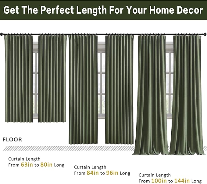 RAIN CITY Dark Olive Green Blackout Curtains 96 Inch Long with Hooks 2 Panels Set, Back Tab Drapes with Grey Backing for Track System, Modern Window Curtains for Bedroom- Loden/Olive Forest 50x96