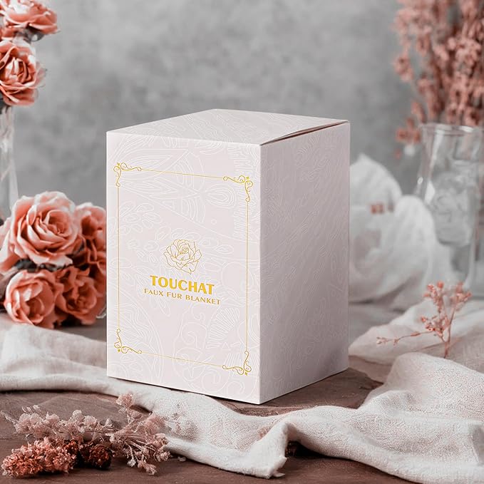 Touchat Luxury 1000GSM Faux Rabbit Fur Throw Blanket, Super Heavy Warm Cozy Grey Blankets for Couch Bed Sofa, Ruched Plush Fuzzy Elegant Soft Reversible Mink Blanket for Living Room Bedroom