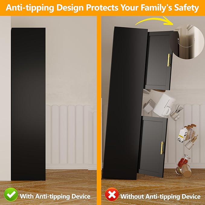 Tall Narrow Storage Cabinet 66.93" H Tall Bathroom Cabinet Metal Pantry Cabinets, 4 Adjustable Shelves for Kitchen, Home Office, Living Room, Dinning Room (16 inches Wide Black)