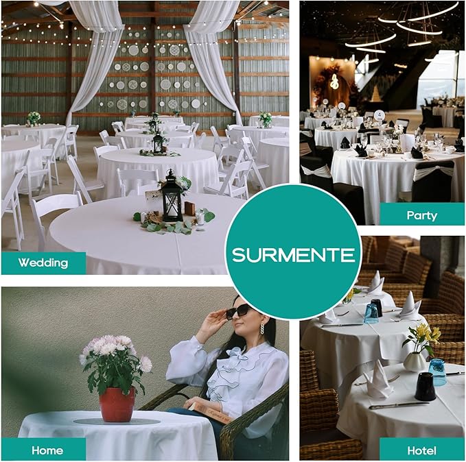 Surmente 132 inch Round Tablecloths -2 Pack White Round Table Cloths, Polyester Fabric Table Covers for Wedding, Party, Banquet, or Restaurant