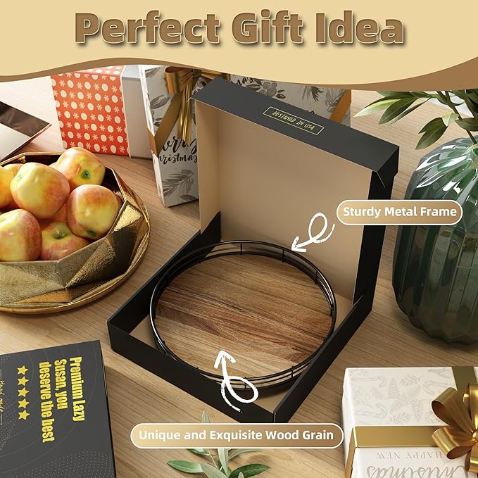 Acacia Wood 9" Bathroom Vanity Tray Turntable, Farmhouse Round Bathroom Countertop Organizer for Soap Perfume, Rotating Organizer for Kitchen Table Centerpieces, Decorative Trays for Coffee Table