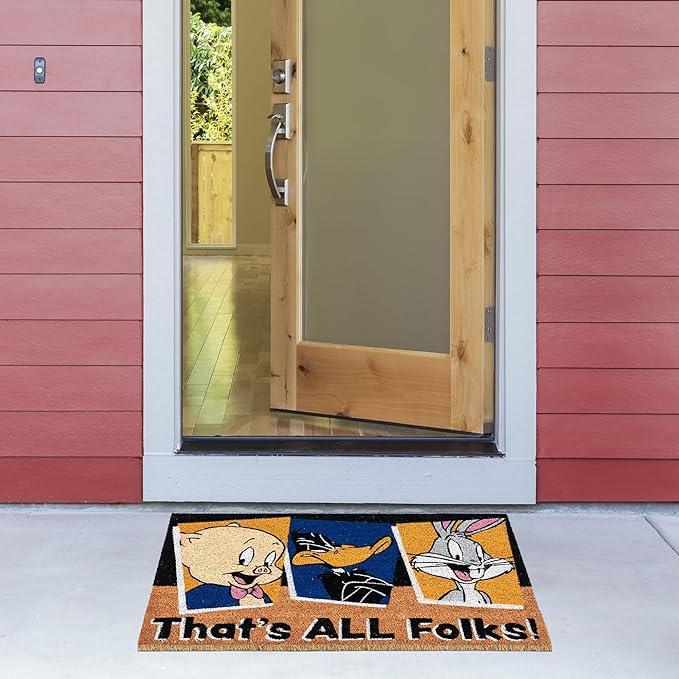 Gertmenian Looney Tunes Coir Doormat - 2x3 Welcome Mat (2-Pack), Ideal for High Traffic Areas in Front Door, Garage, Entryway - Warner Bros. Doc/Folks, 80029
