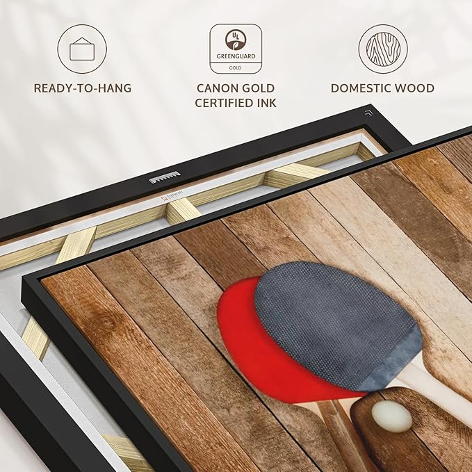 ElephantStock Ping Pong Wall Art - Horizontal Framed Canvas - 1-Piece Living Room Wall Decor - Photography Canvas Print - Brown and Red Decor for Wall - 19" X 13"