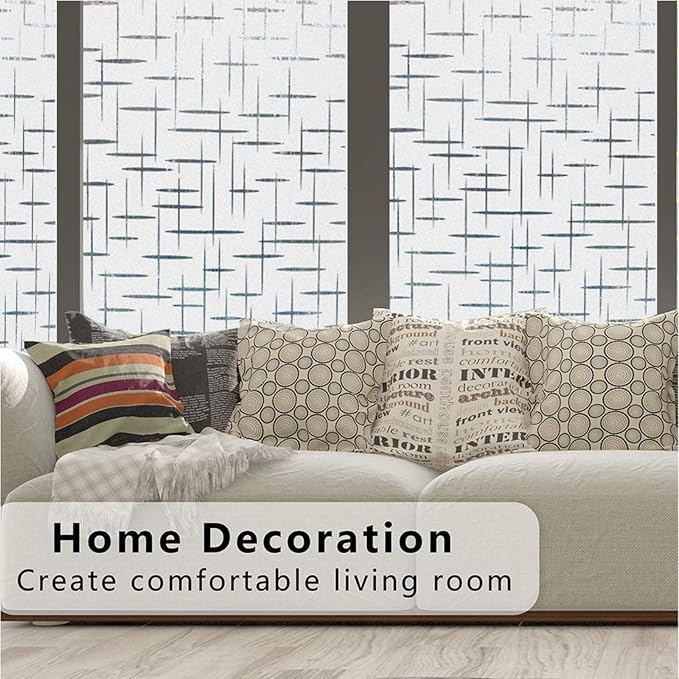 Finnez Frosted Window Film Non-Adhesive, Frosting Privacy Film for Glass Windows, Self Static-Cling Decorative Window Cling for Home Office UV Protection Cross Pattern, 29.5 x 157.4 inches