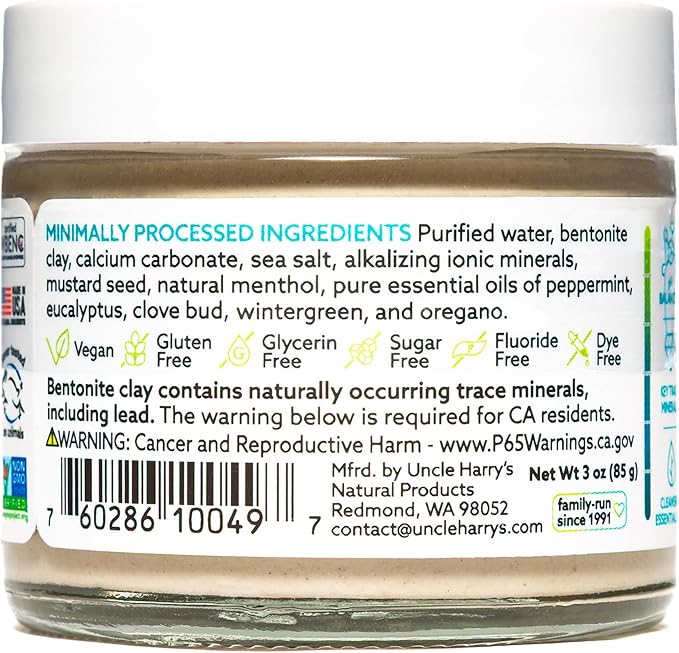 Uncle Harry's Peppermint Remineralizing Toothpaste | Natural Whitening Tooth Paste Freshens Breath & Promotes Enamel | Vegan Fluoride Free Toothpaste