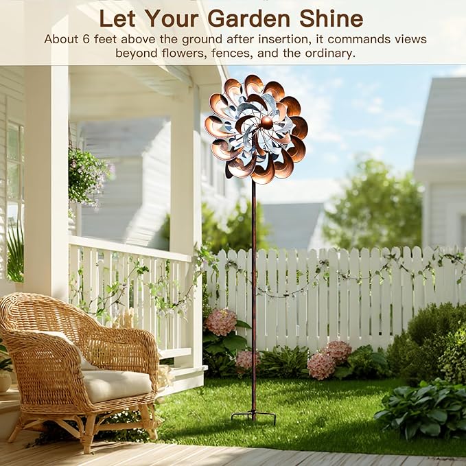 Wind Spinner Outdoor Garden Decor, Wind Spinners for Yard and Garden, 84 inch Copper Wind Sculptures & Spinners, Windmill for Yard Decorations - Larger Spinners