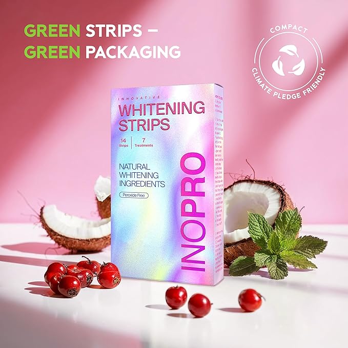 Teeth Whitening Strips 21 Treatments Kit - Teeth Whitener, Peroxide Free, Enamel Safe Green Whitestrips, Deep Stains Removal - Instant Teeth Whitening Without The Harm (42 Strips)
