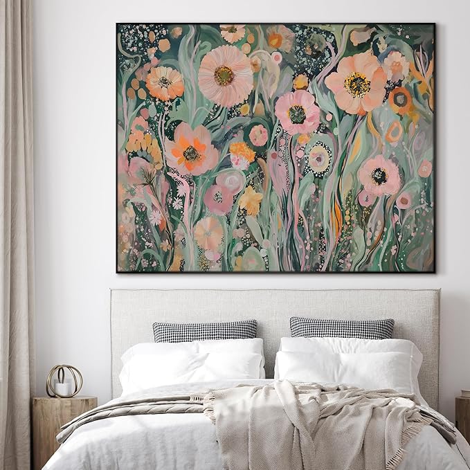 SIGNWIN 46"x60" Extra Large Framed Wall Art Whimsical Garden Bloom, Colorful Abstract Floral for Home Living Room Bedroom Decor (Frame Assembly Required)