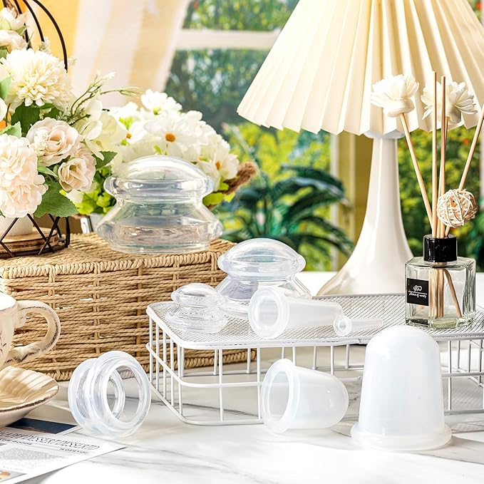 16 Pcs Silicone Cupping Therapy Set Anti Cellulite Cup Vacuum Suction Massage Cup Silicone Cupping Therapy Set for Cellulite Reduction Myofascial Release Massage Therapist Home Use (Clear)