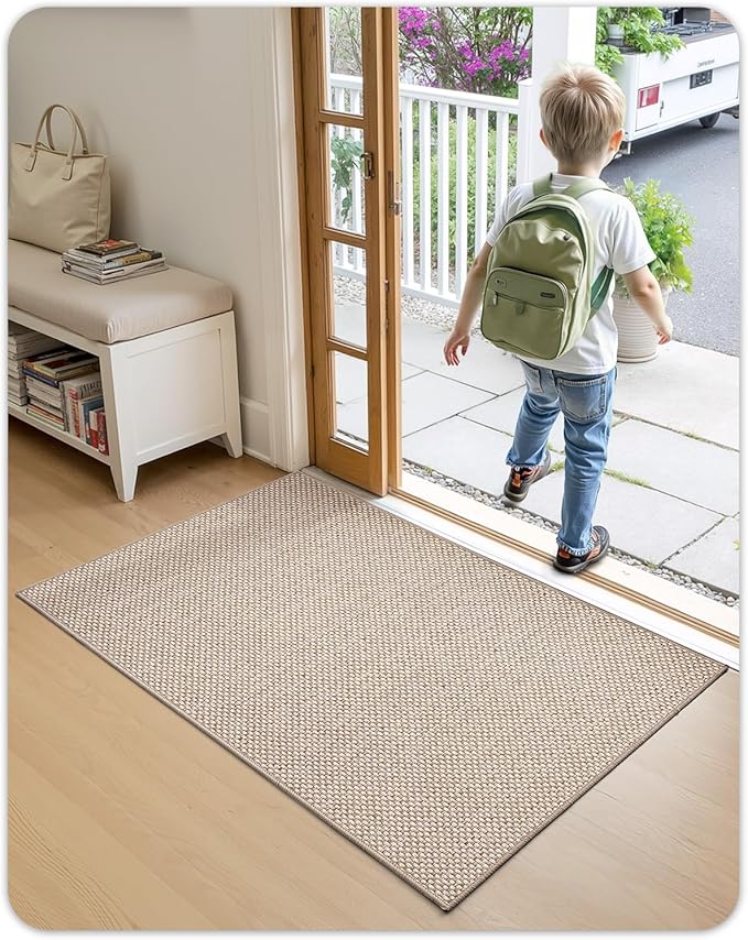 Color&Geometry Front Door Mat Indoor 24"x36", Ultra Non Slip Rubber Backed Dirt Trapper, Low Profile Thin washable, Easy Clean Entry Entryway Rug Door Mat Indoor Entrance, Khaki (Rolled-up NO Creases)