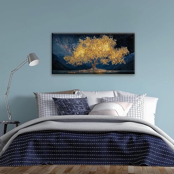 Tsomzxng Modern Canvas Wall Art Decor Print Paintings Gold Tree Of Life Landscape Painting Prints Abstract Wall Decor Picture For Bedroom Office Home Kitchen Artwork Ready To Hang 20"×40"