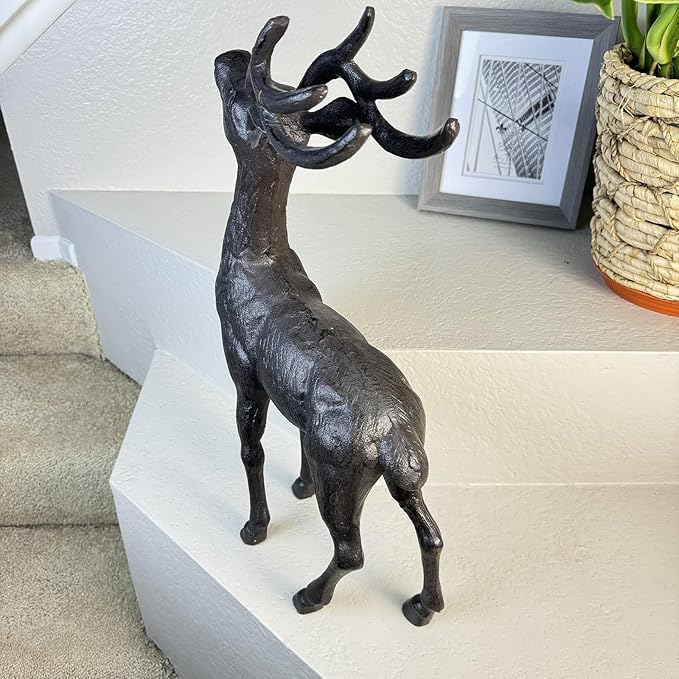 Cast Iron Deer Statue(22" Tall), Realistic Large Antler Sculpture, Outdoor Garden Decor for Lawn Patio Yard, Indoor Home Art Figure HC5691