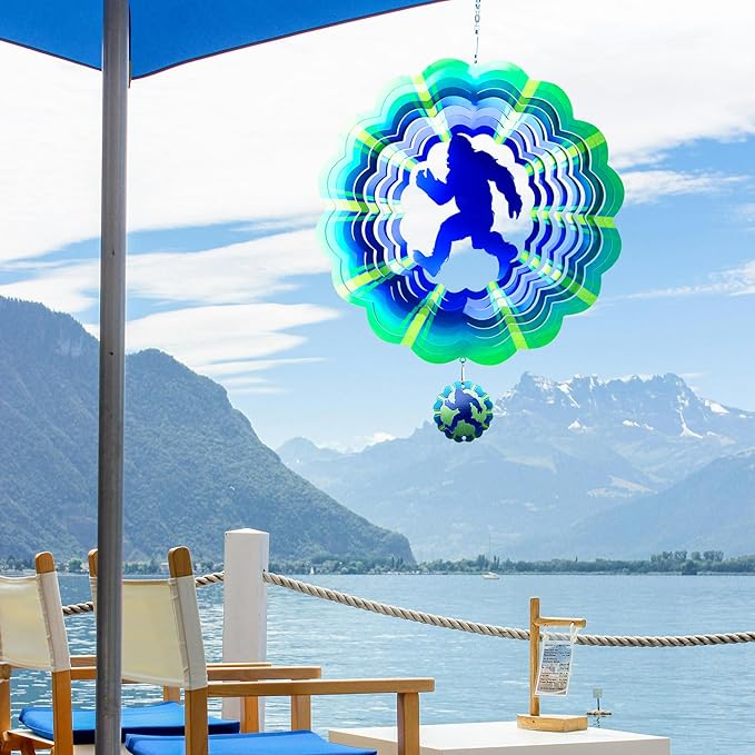 Bigfoot Gifts Sasquatch Yard Decor, for Dad Husband,12 inch Bigfoot 3D Hanging Wind Spinners Outdoor