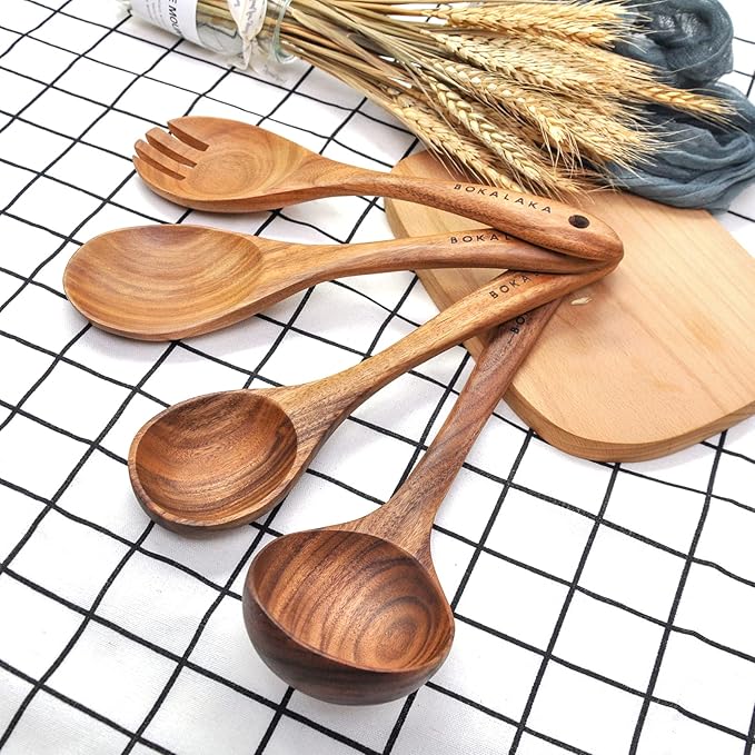 11 Pcs Wooden Kitchen Utensils Set - Wooden Spoons, Spatulas and More for Cooking