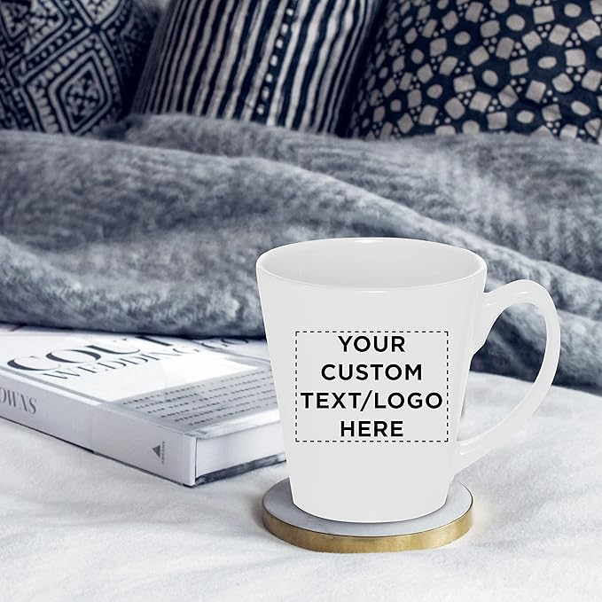 DISCOUNT PROMOS Custom Glossy Ceramic Latte Coffee Mug 12 oz. Set of 10, Personalized Bulk Pack - Perfect for Tea, Espresso, Cappuccino, Hot Cocoa - White