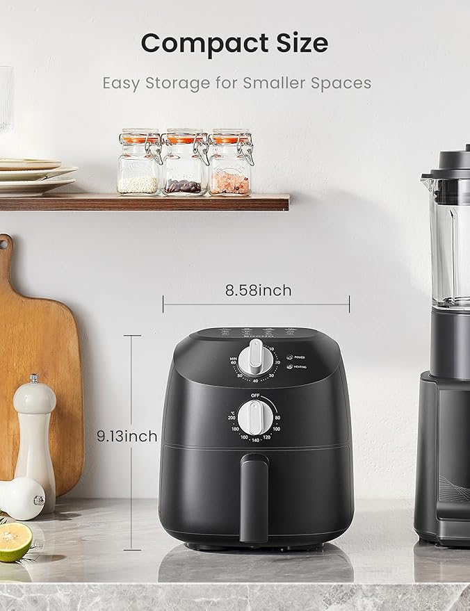 COMFEE' Compact 2.1 Quart Air Fryer with 12 Menu Options, Adjustable Timer & Temperature Control 180-400 degrees F, Dishwasher-Safe Nonstick Fry Basket with Stainless Steel Finish