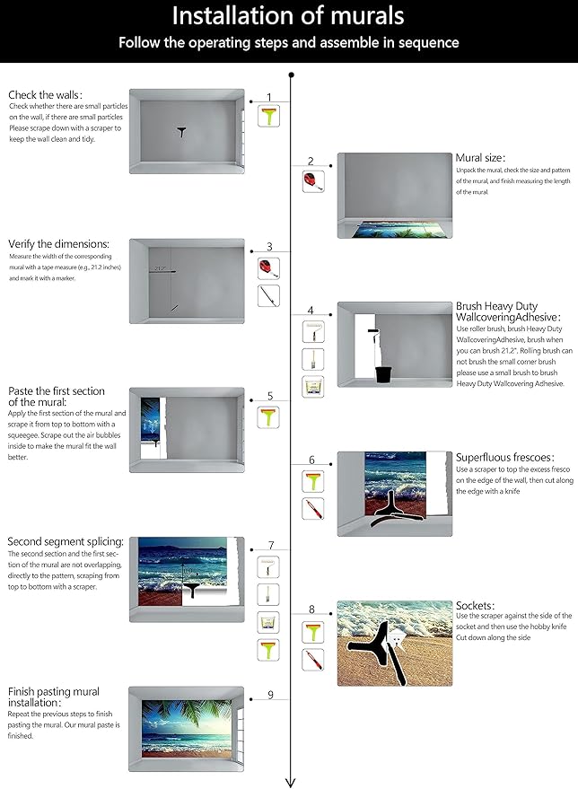 WFBHUA-Large Beach Scene Wallpaper Mural Dusk Waves Wall Murals for Bathroom Living Room Bedroom(Not Peel and Stick)