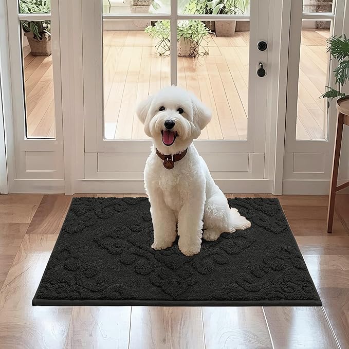 COSY HOMEER-Door-Mat-Non-Slip-Entryway-Rug 20”x32” Absorbent Welcome Mats Washable Dirt Trapper Door Mat Entrance Floor Mats for Front Back Doormats and Wet Shoes,Black