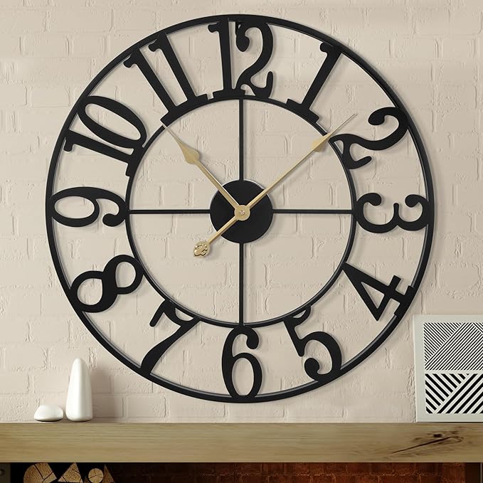 LEIKE 31 Inch Extra Large Wall Clock, Retro Decorative Oversized Silent Little Ticking Battery Operated,Black Metal Arabic Numerals Wall Clocks for Living Room,Office,Entrance Farmhouse Decor
