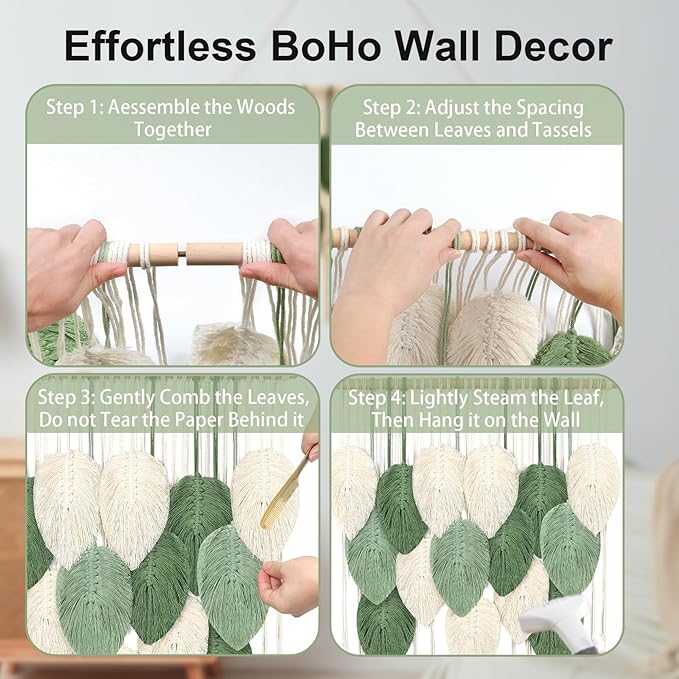 Macrame Wall Hanging Boho Wall Tapestry Handmade Woven Leaf Wall Decor Crochet Wall Art for Home Office Apartment(39.4" W x 31.5" L)