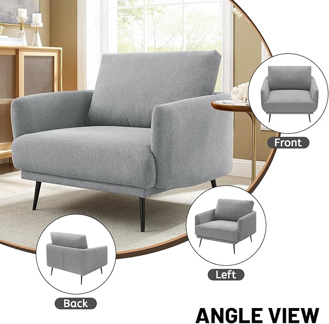 Oversized Accent Chair Set of 2 for Living Room Chairs Reading Arm Chair Comfy Modern Single Sofa Side Chairs with Metal Legs & Soft Cushion for Bedroom, Balcony,Waiting Room (Polyester, Grey)